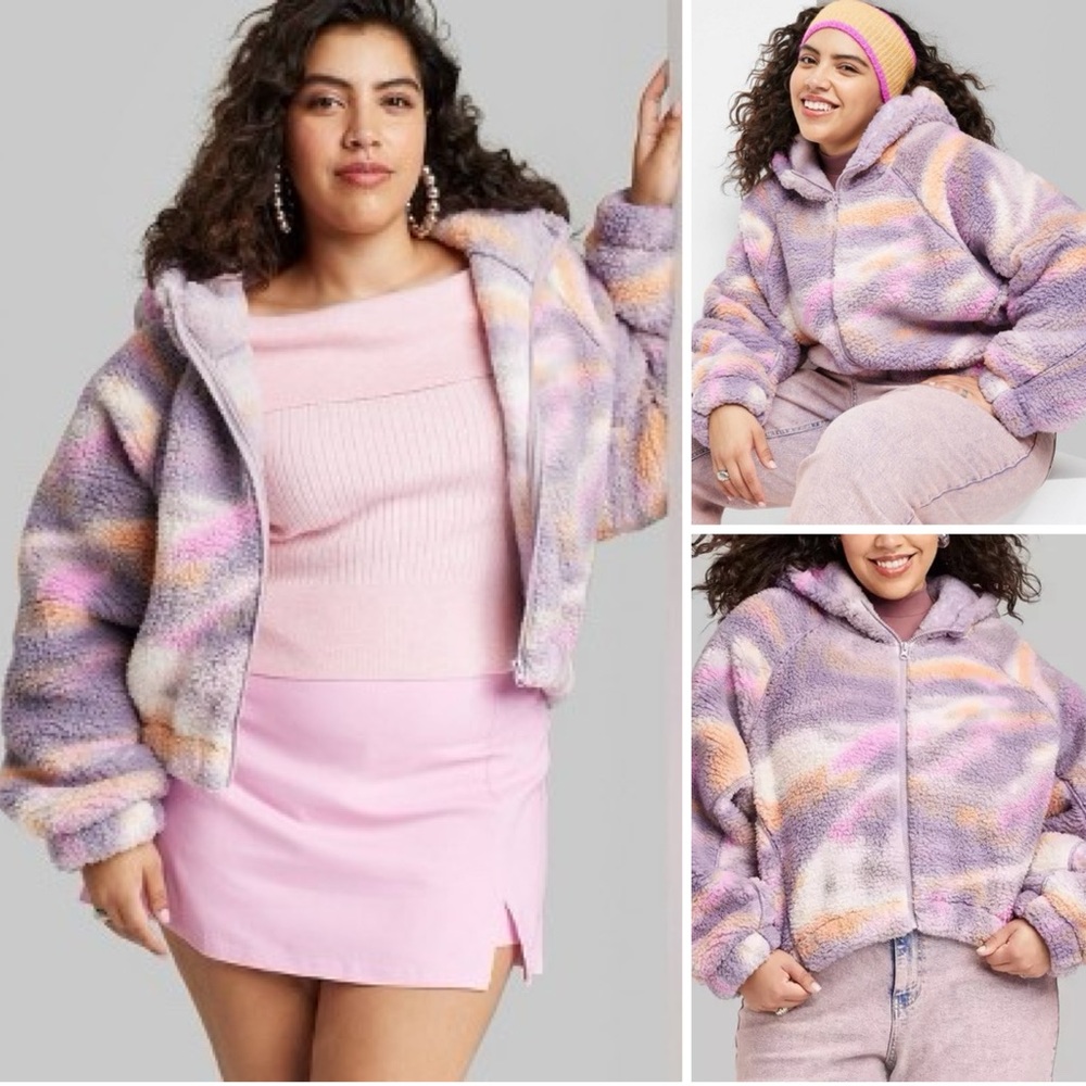 Plush Lavender Multi-Color Sherpa Zip Hoodie - Women